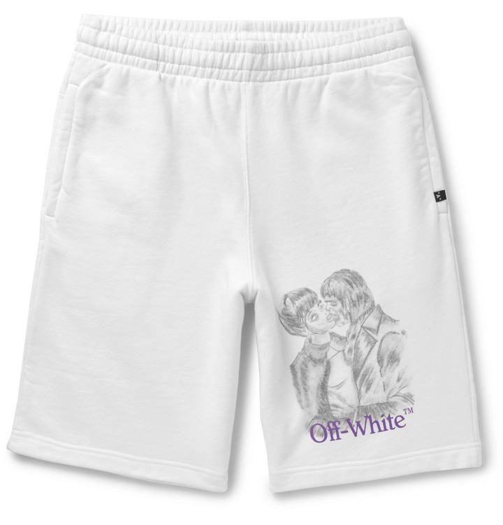 Photo: Off-White - Printed Fleece-Back Cotton-Jersey Shorts - White