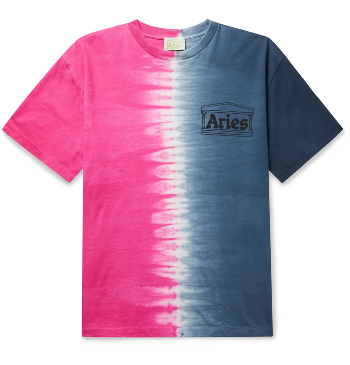 Photo: Aries - Logo-Print Tie-Dyed Cotton-Jersey T-Shirt - Blue