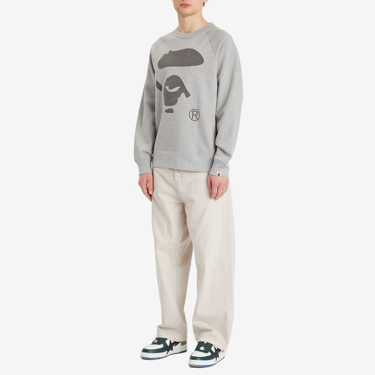 A Bathing Ape Men's Ape Face Crewneck Sweatshirt in Gray