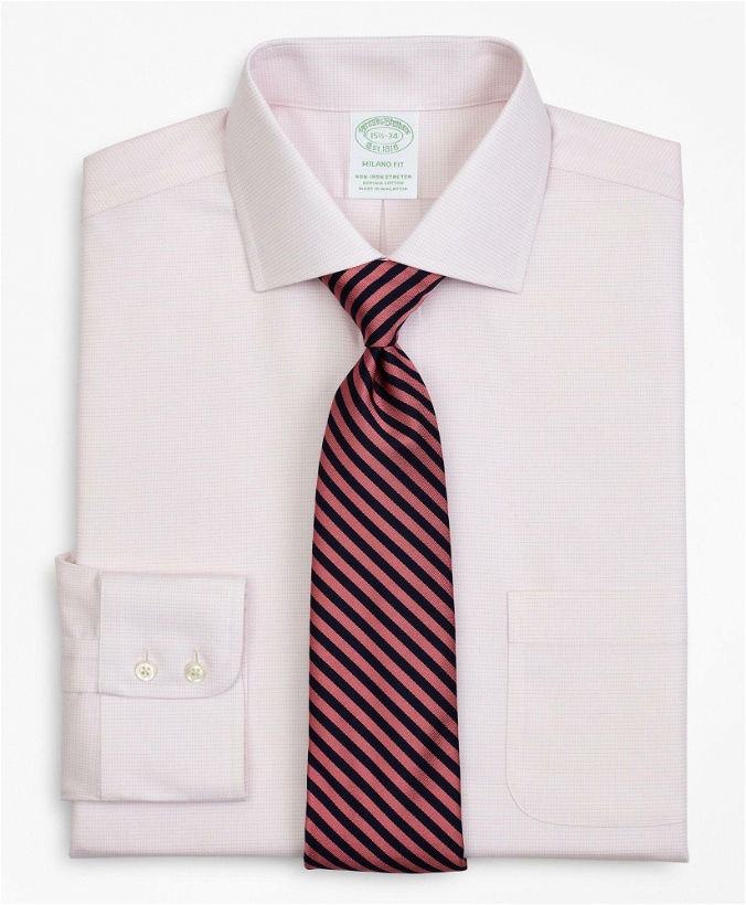 Photo: Brooks Brothers Men's Stretch Milano Slim-Fit Dress Shirt, Non-Iron Twill English Collar Micro-Check | Pink