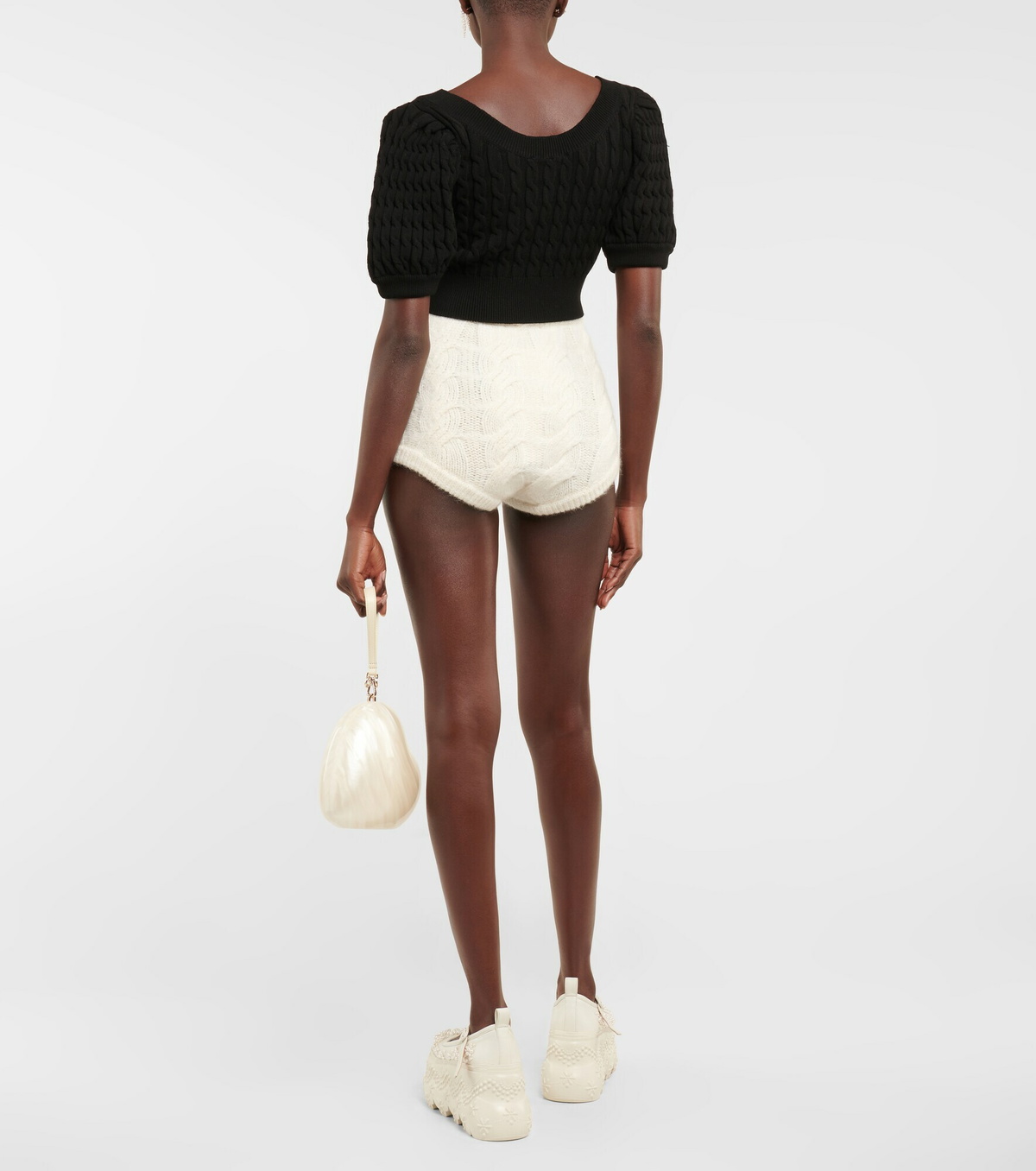 Simone Rocha - Faux pearl-embellished cable-knit crop top