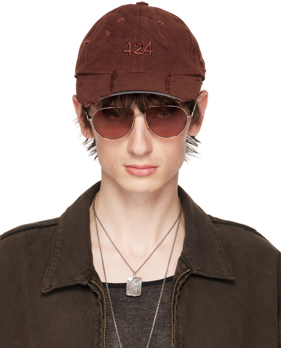424 Brown Distressed Baseball Cap