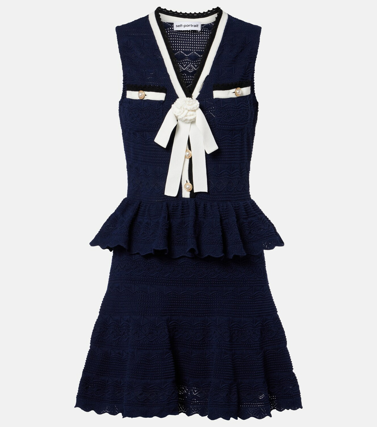 Self-Portrait Peplum pointelle cotton-blend minidress