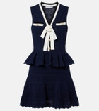 Self-Portrait Peplum pointelle cotton-blend minidress