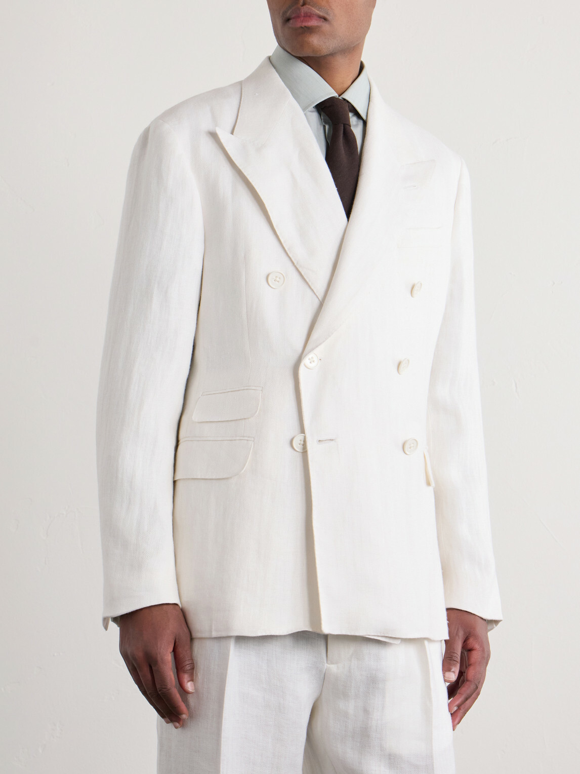 Ralph Lauren Purple label - Double-Breasted Herringbone Linen Suit Jacket - White