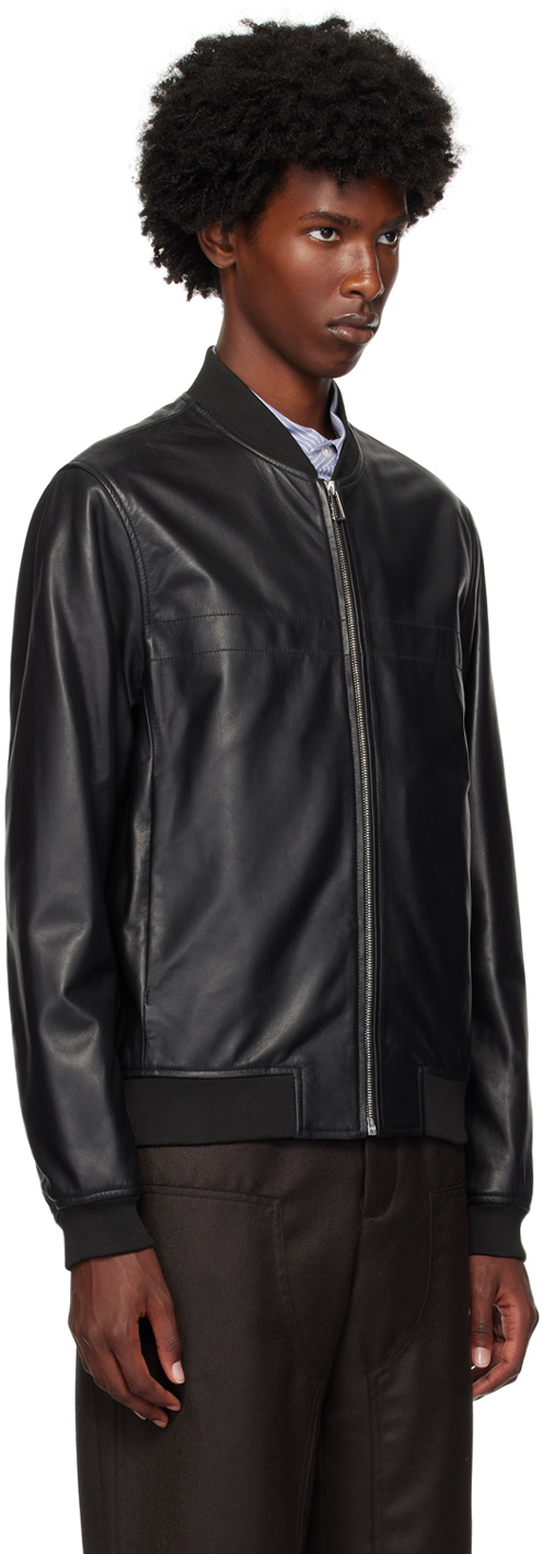 PS by Paul Smith Black Zip Leather Bomber Jacket