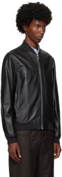 PS by Paul Smith Black Zip Leather Bomber Jacket