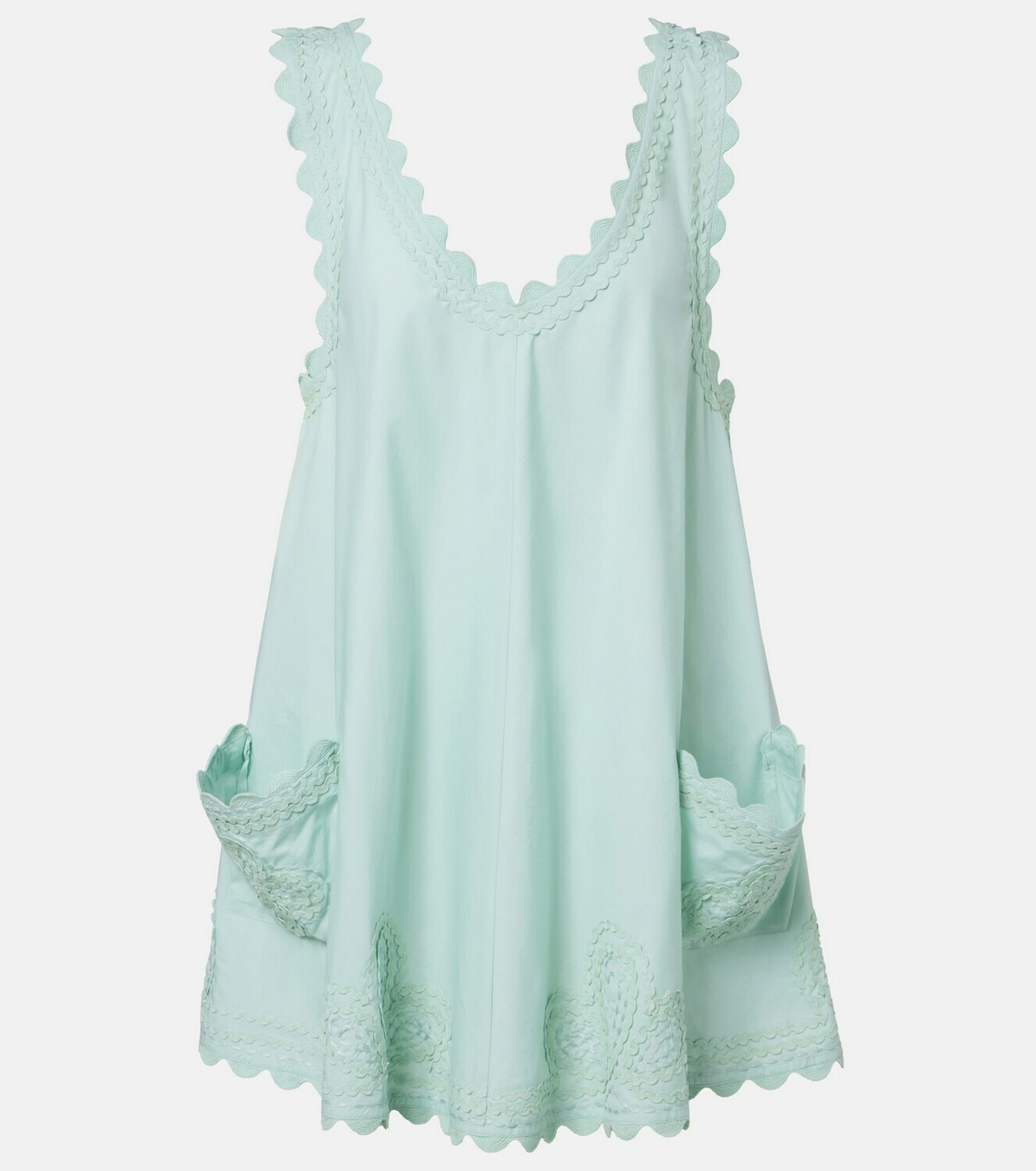 Juliet Dunn Embroidered scalloped cotton poplin minidress
