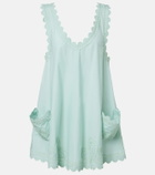 Juliet Dunn Embroidered scalloped cotton poplin minidress