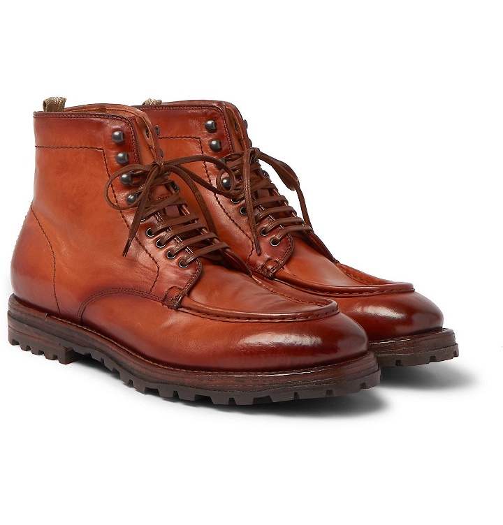 Photo: Officine Creative - Vail Burnished-Leather Lace-Up Boots - Brown