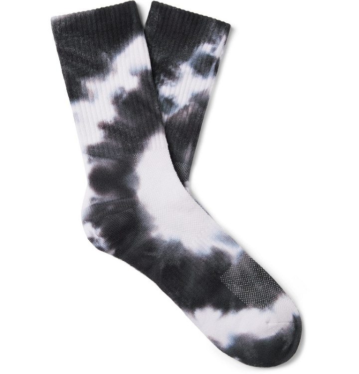 Photo: N/A - Tie-Dyed Ribbed Cotton-Blend Socks - Black