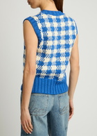 Ymc Heidi Checked Knitted Cotton Vest Blue And White