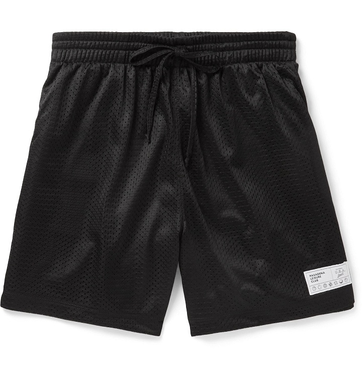 Photo: Pasadena Leisure Club - Wide-Leg Logo-Appliquéd Mesh Drawstring Shorts - Black