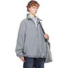 Balenciaga Blue & Beige Cotton Linen Check Zip-Up Jacket