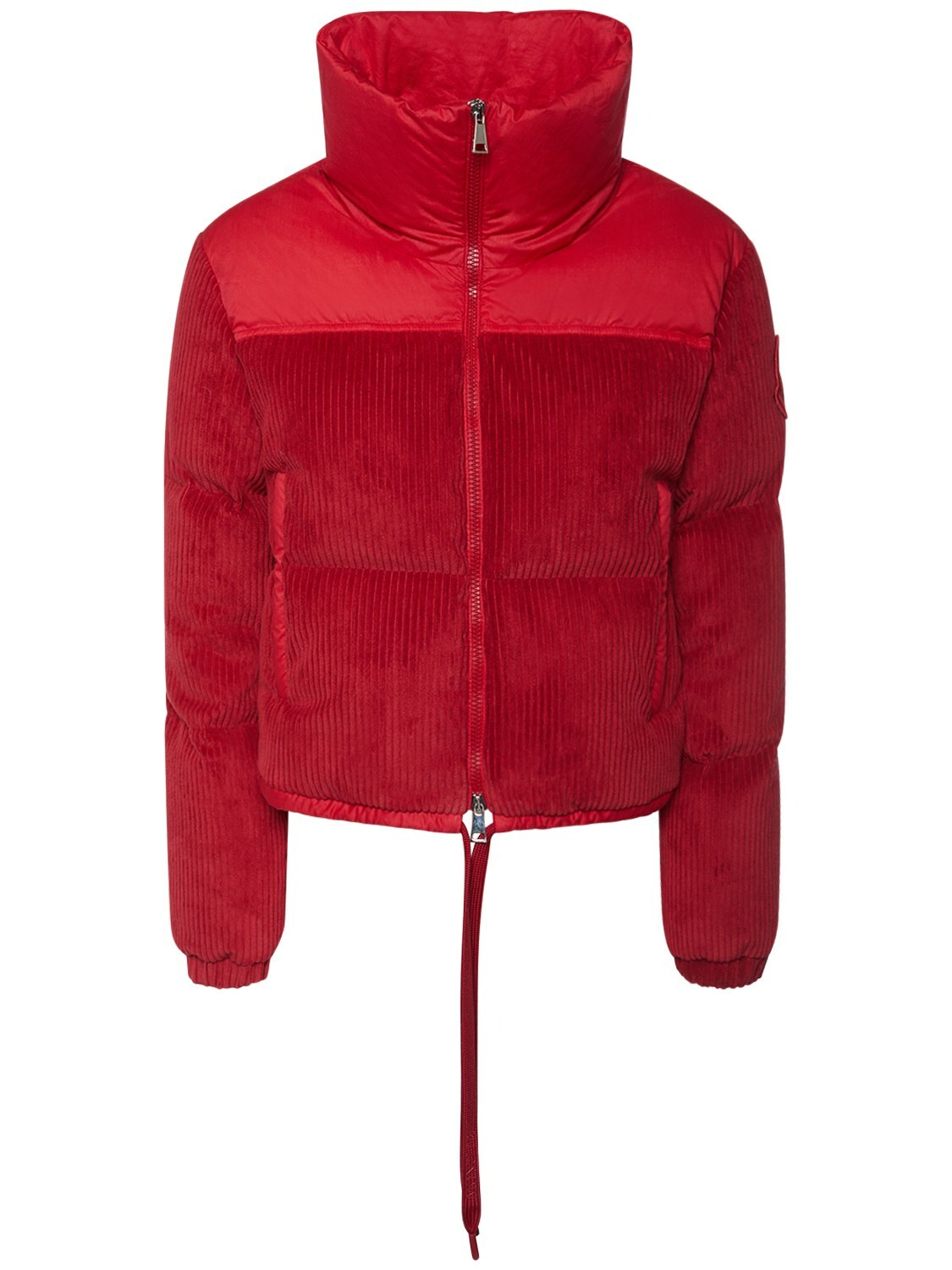 ジャケット Moncler Ruby red down jacket in lacquered nylon Moncler Red Nylon and Raccoon Fur Trim Hooded Down Jacket
