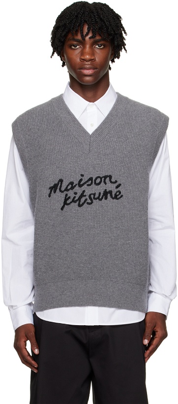 Photo: Maison Kitsuné Gray Handwriting Vest