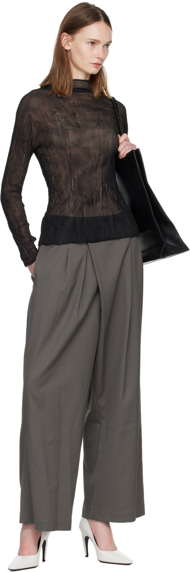 ISSEY MIYAKE Black Chiffon Twist Top