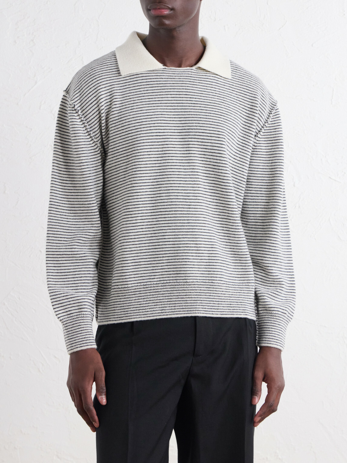 mfpen - Charming Striped Wool Polo Sweater - Gray