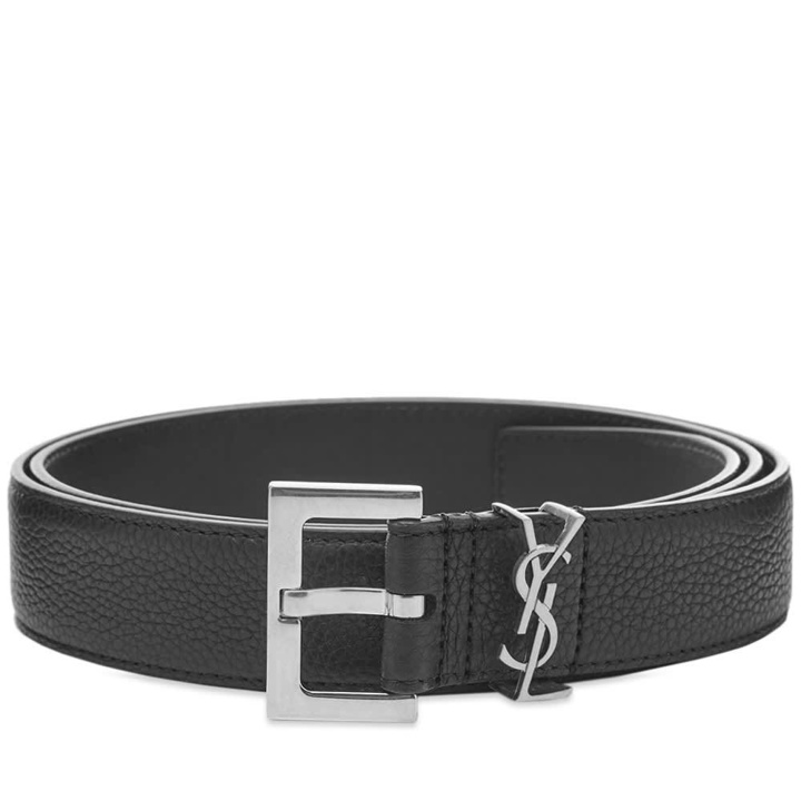 Photo: Saint Laurent Metal Logo Grain Leather Belt