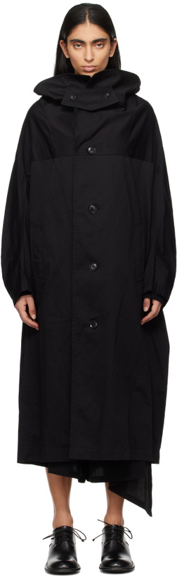 Photo: Y's Black Cotton Twill Long Cape Coat