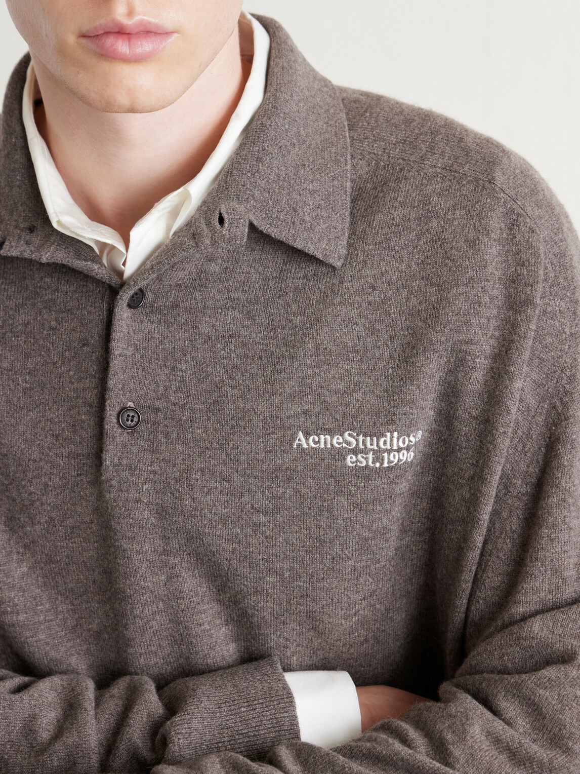 Acne Studios - Oversized Logo-Embroidered Wool and Yak-Blend Polo Sweater - Brown