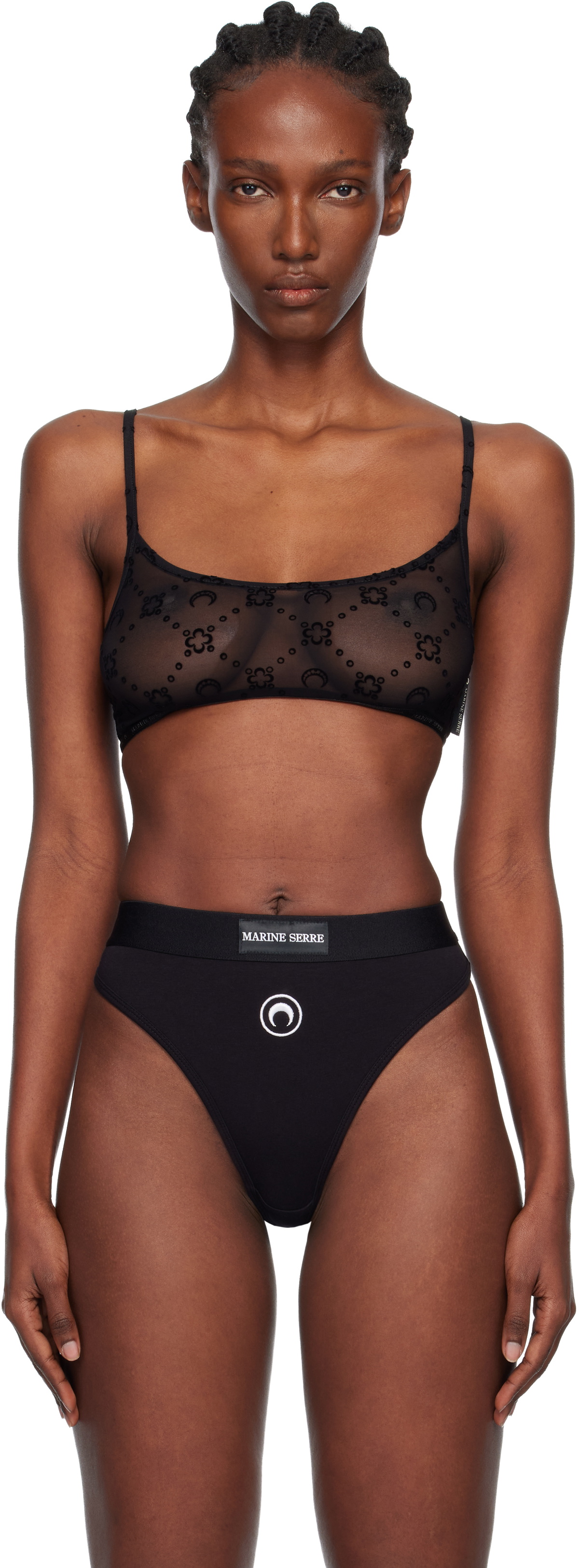 Marine Serre Black Recycled Mesh Flock Bralette