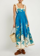 Alemais Luda Floral-print Linen Maxi Dress Blue