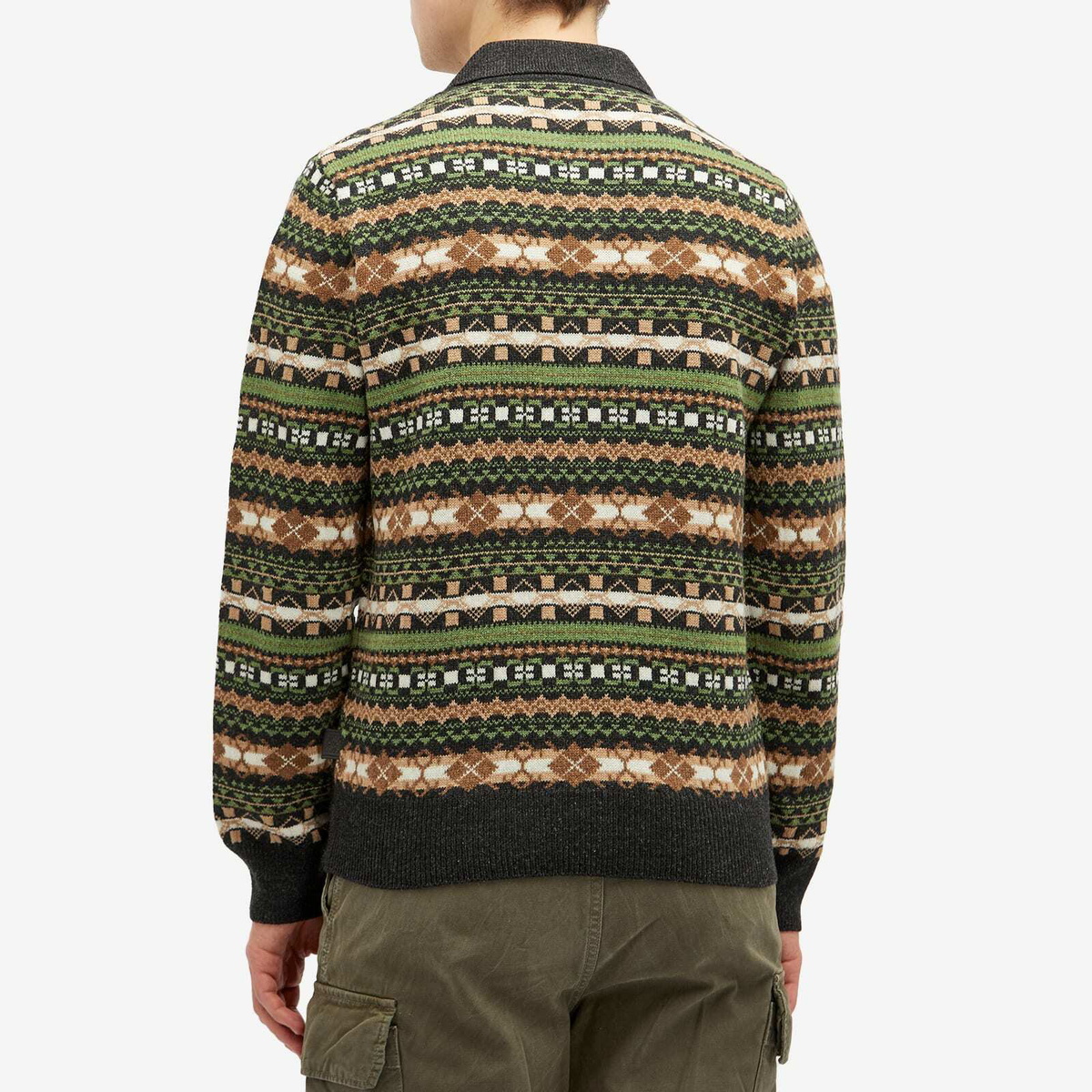 Loewe Men's Fair Isle Knit Polo in Green/Multi Loewe
