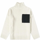 JW Anderson Men's Patch Pocket Turtleneck Jumper in Off White/Black