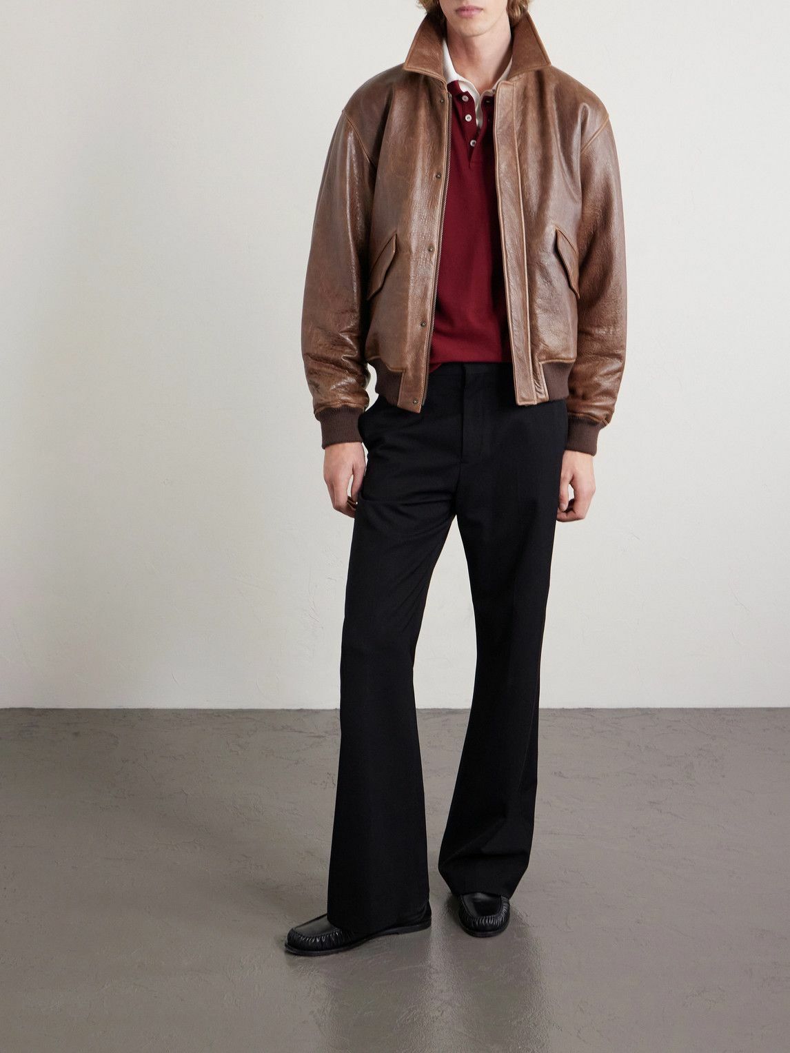 SAINT LAURENT - Leather Bomber Jacket - Brown Saint Laurent
