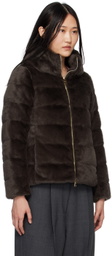 Herno Brown Lady Cape Faux-Fur Down Jacket