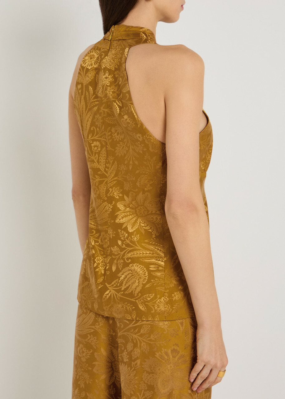 Veronica Beard Pacey Floral-jacquard Satin top Gold