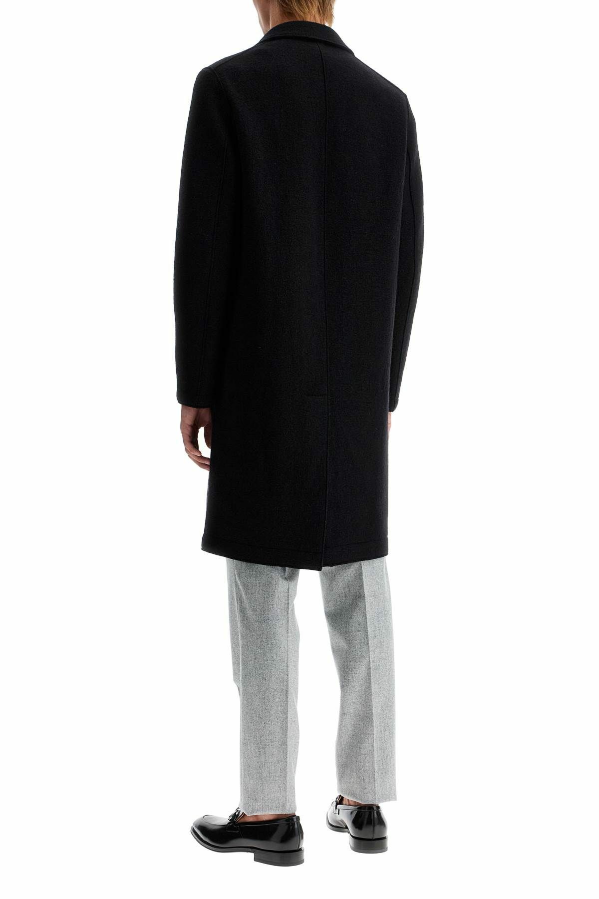 HARRIS WHARF LONDON single-breasted wool coat in boiled Black