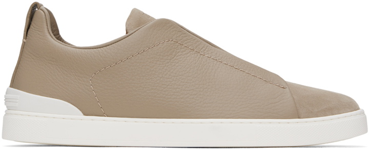 Photo: ZEGNA Taupe Triple Stitch Sneakers