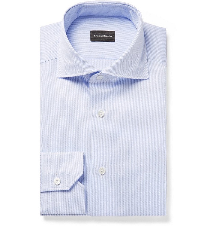 Photo: Ermenegildo Zegna - Blue Slim-Fit Cutaway-Collar Striped Cotton-Twill Shirt - Men - Blue