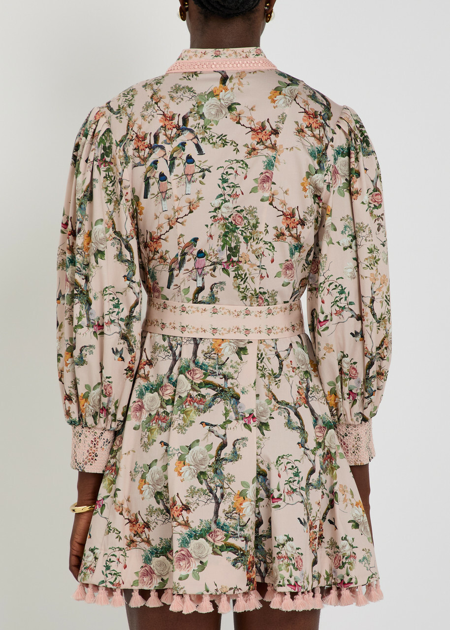 Alice + Olivia Lucy Floral-print Stretch-cotton Mini Shirt Dress Pink