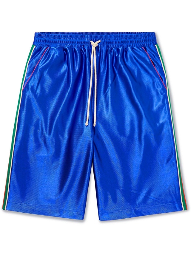 Photo: Gucci - Wide-Leg Logo-Appliquéd Webbing-Trimmed Tech-Jersey Shorts - Blue