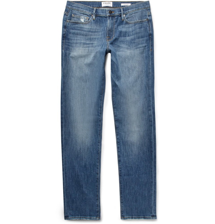 Photo: FRAME - L'Homme Slim-Fit Distressed Stretch-Denim Jeans - Men - Mid denim