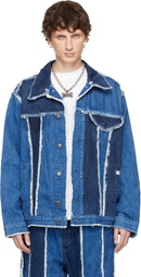 Charles Jeffrey LOVERBOY Blue Clash of Clans Edition Frayed Stripe Denim Jacket