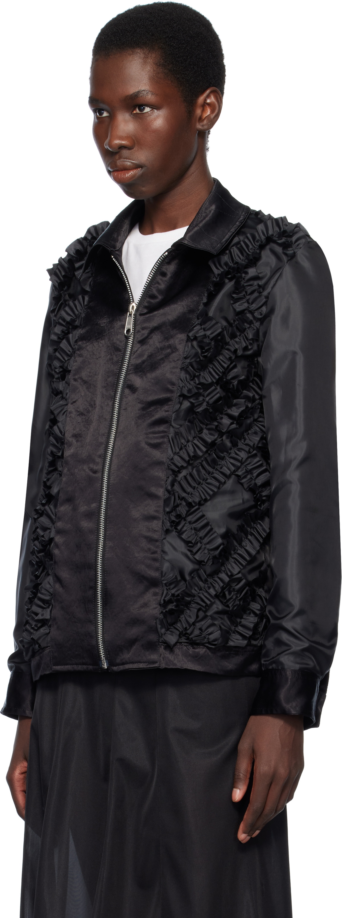 Black Comme des Garçons Black Acetate Taffeta Frilled Lined Reversible Jacket