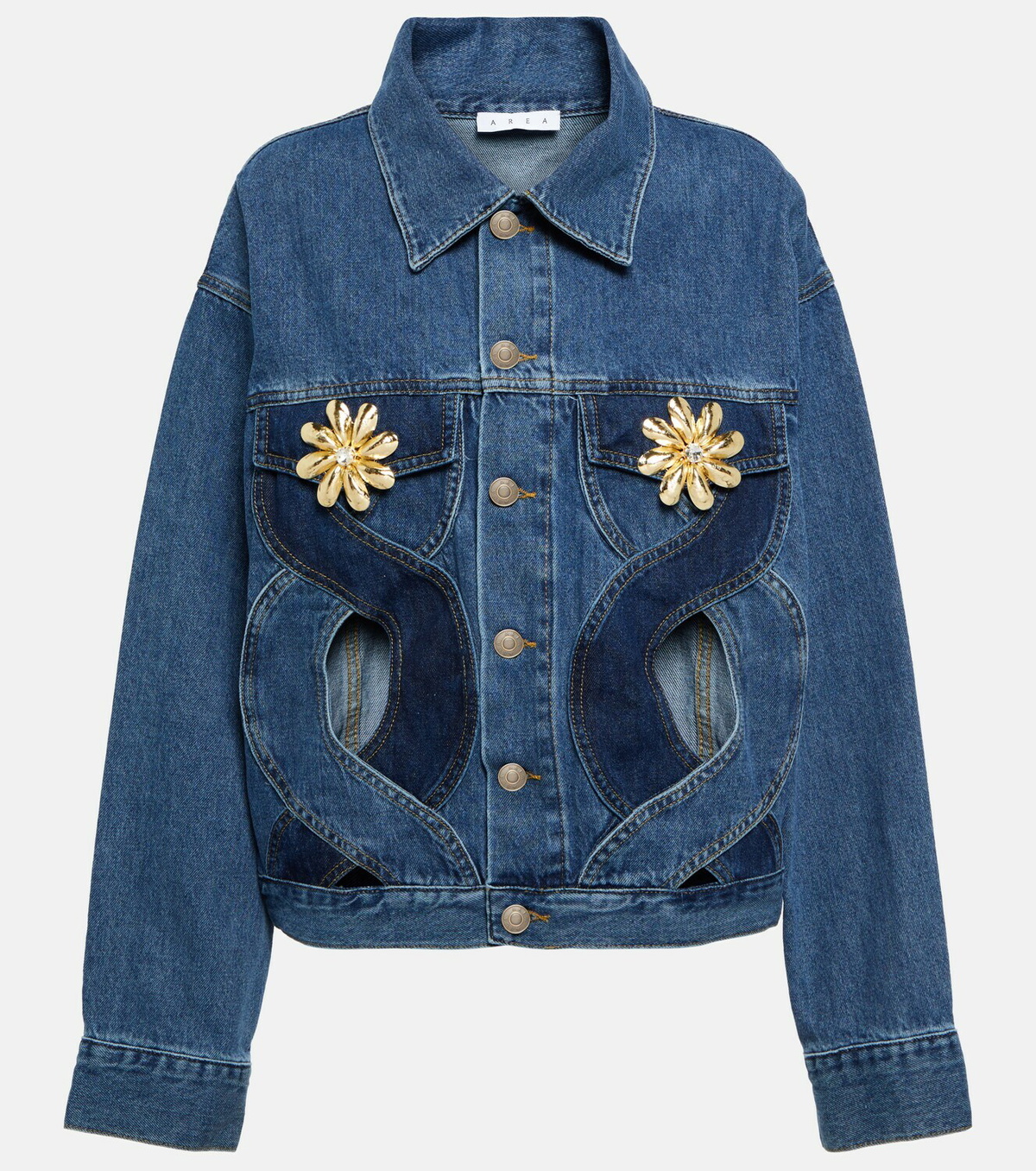 Area - Embellished cutout denim jacket