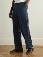 Kartik Research - Pleated Embroidered Wool Straight-Leg Trousers - Blue