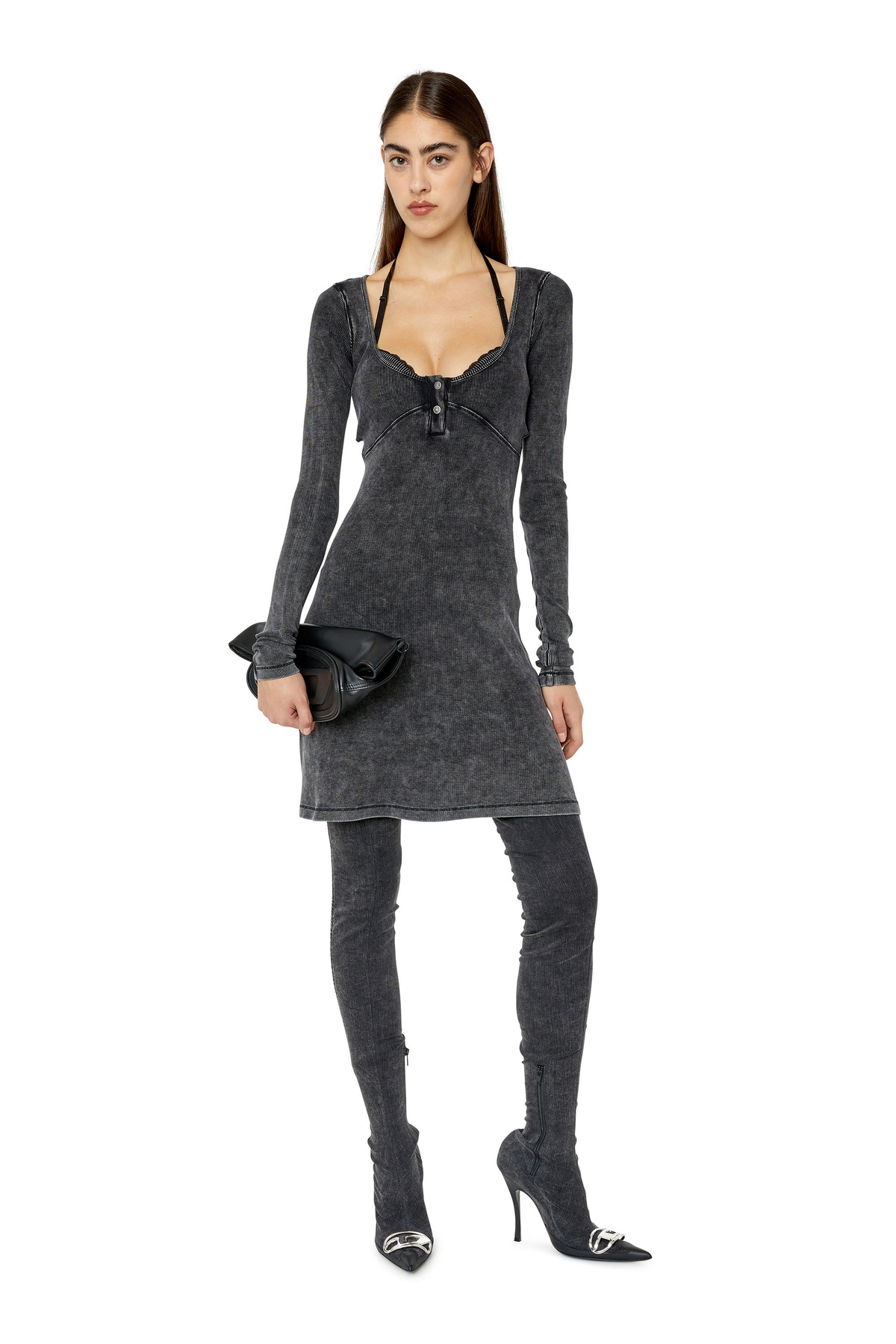 Diesel Acid-wash dress with bra top - Dresses Womens in Black Diesel