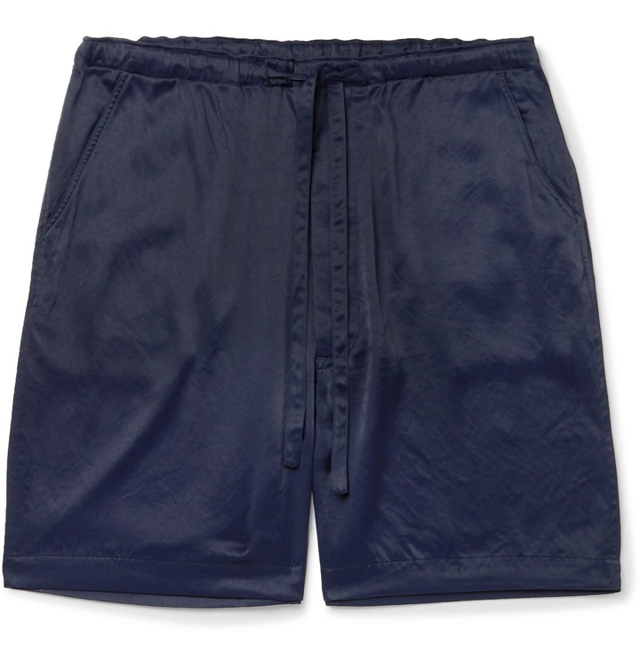 Photo: Chimala - Wide-Leg Satin Drawstring Shorts - Blue