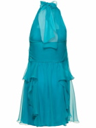 ALBERTA FERRETTI Draped Silk Chiffon Mini Halter Dress
