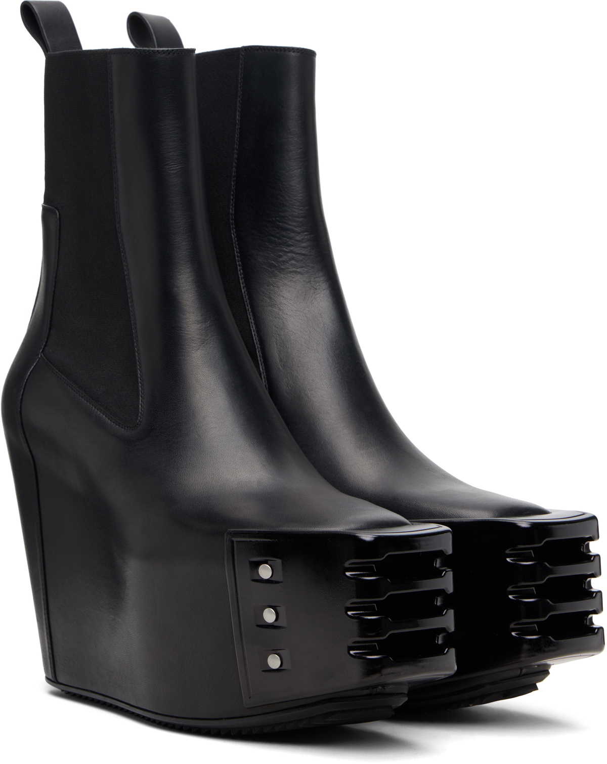 Rick Owens Black Temple Grilled Wedge Beatle Chelsea Boots