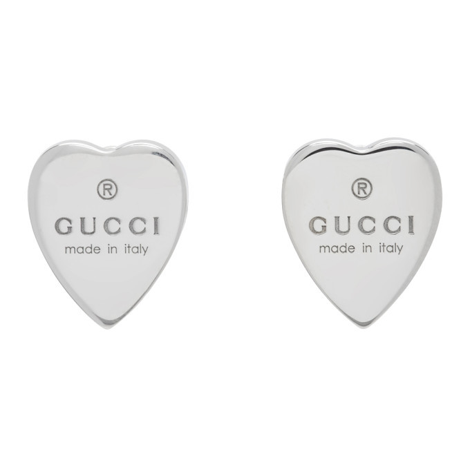 Gucci Silver Heart Logo Stud Earrings Gucci