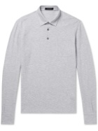 Ermenegildo Zegna - Leather-Trimmed Cotton-Piqué Polo Shirt - Gray