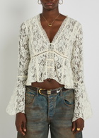 Free People Whispering Love Lace Cropped Blouse Cream