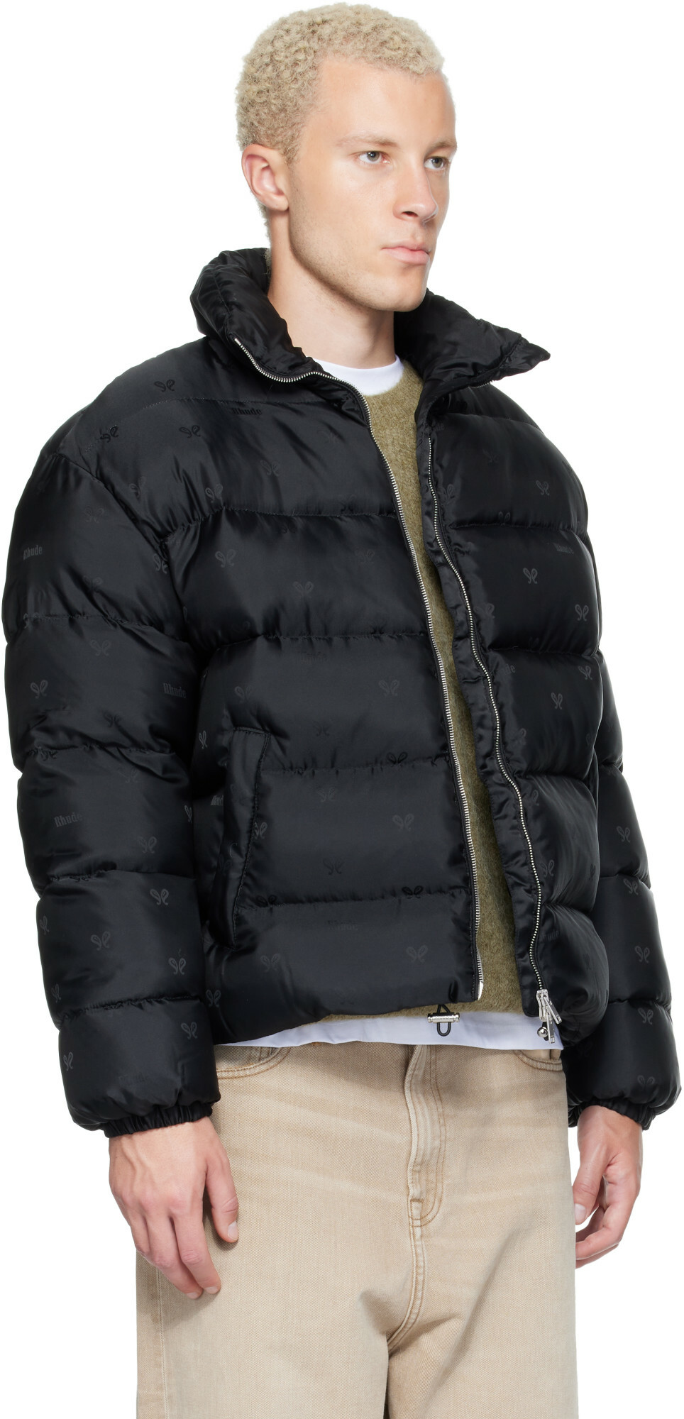 Rhude Black Paisley Jacquard Down Puffer Jacket